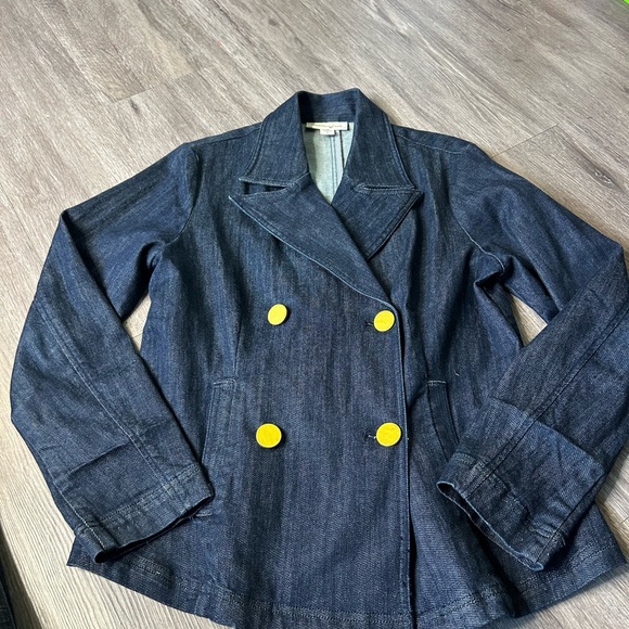 Coldwater Creek Jackets & Blazers - Coldwater Creek Dark Denim Jacket with Yellow Buttons